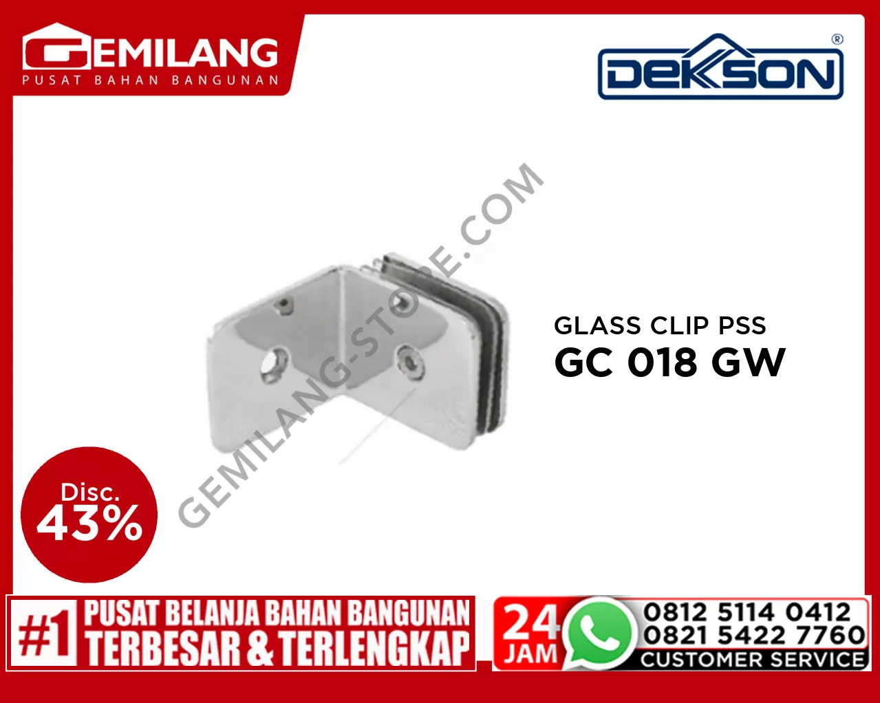 DEKKSON GLASS CLIP GC 018 GW PSS