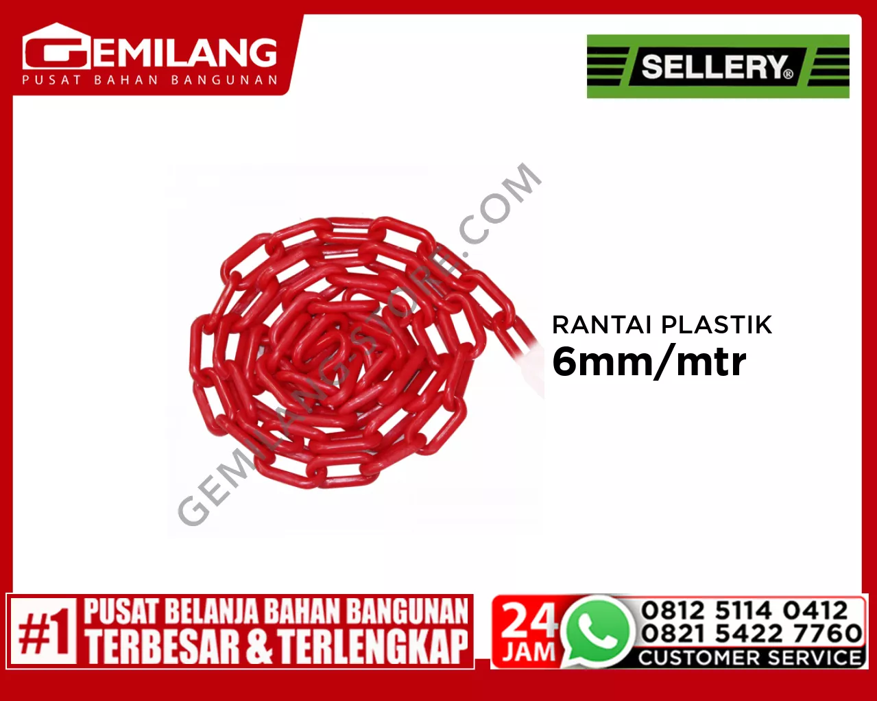 SELLERY RANTAI PLASTIK RED 6mm/mtr @50mtr