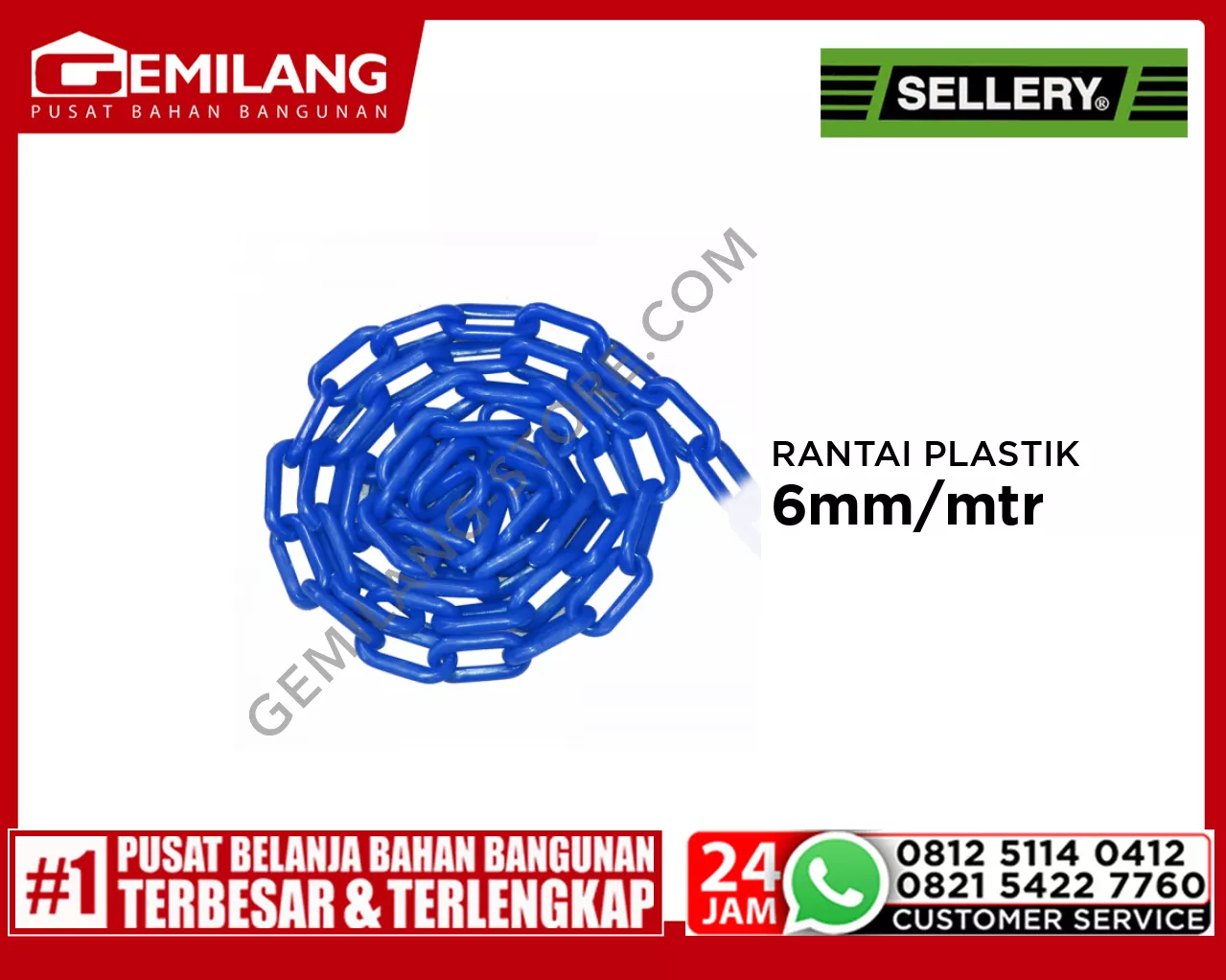 SELLERY RANTAI PLASTIK BLUE 6mm/mtr @50mtr