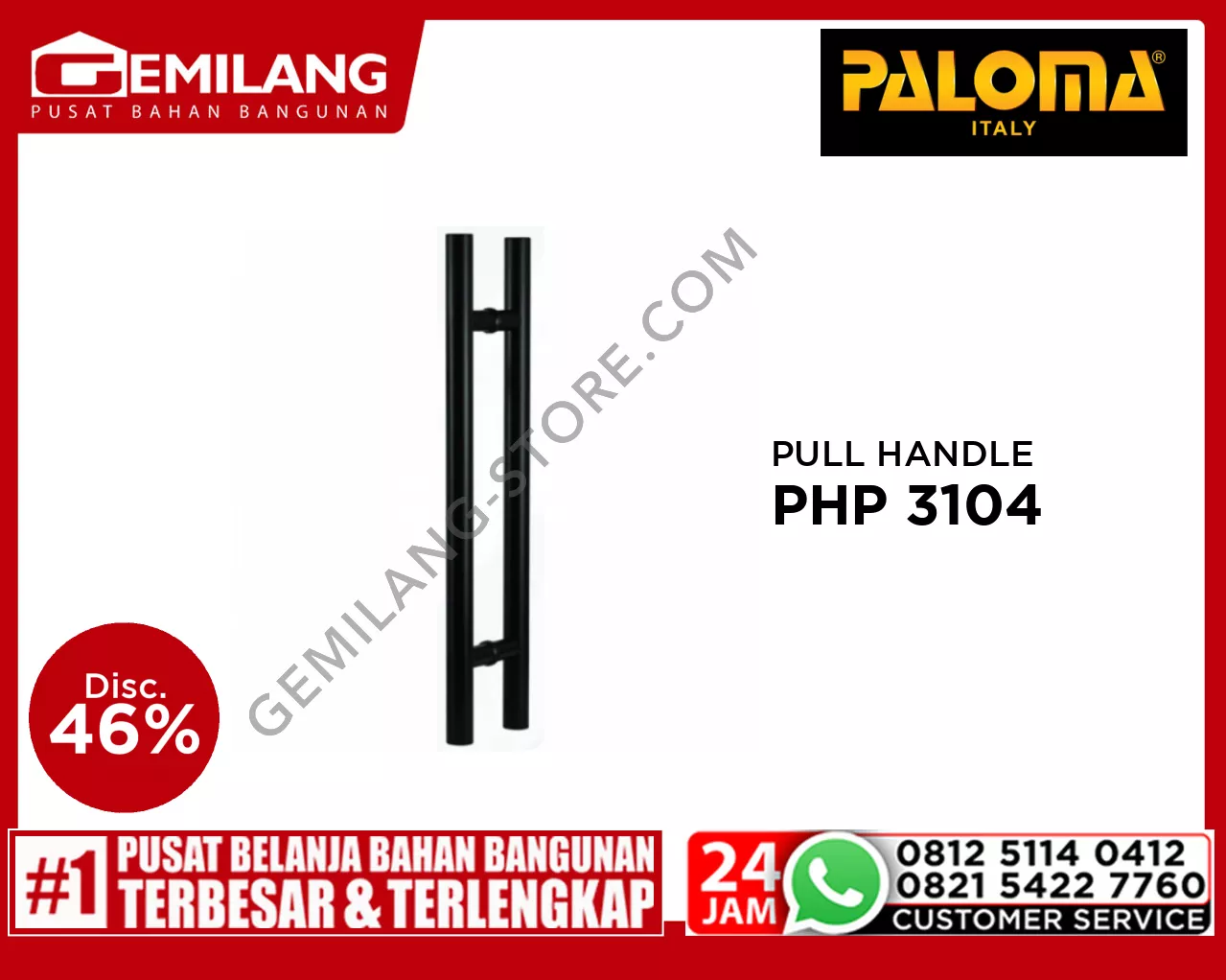 PALOMA PULL HANDLE CAVANA FINISH MATTE BLACK 600mm PHP 3104