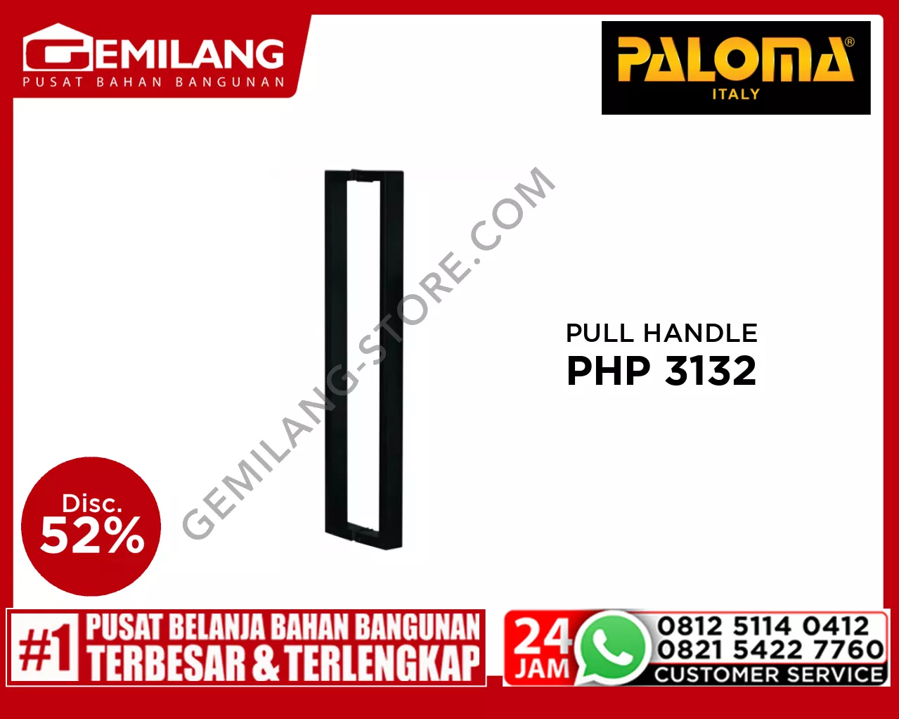 PALOMA PULL HANDLE CARPI 500mm MATTE BLACK PHP 3132