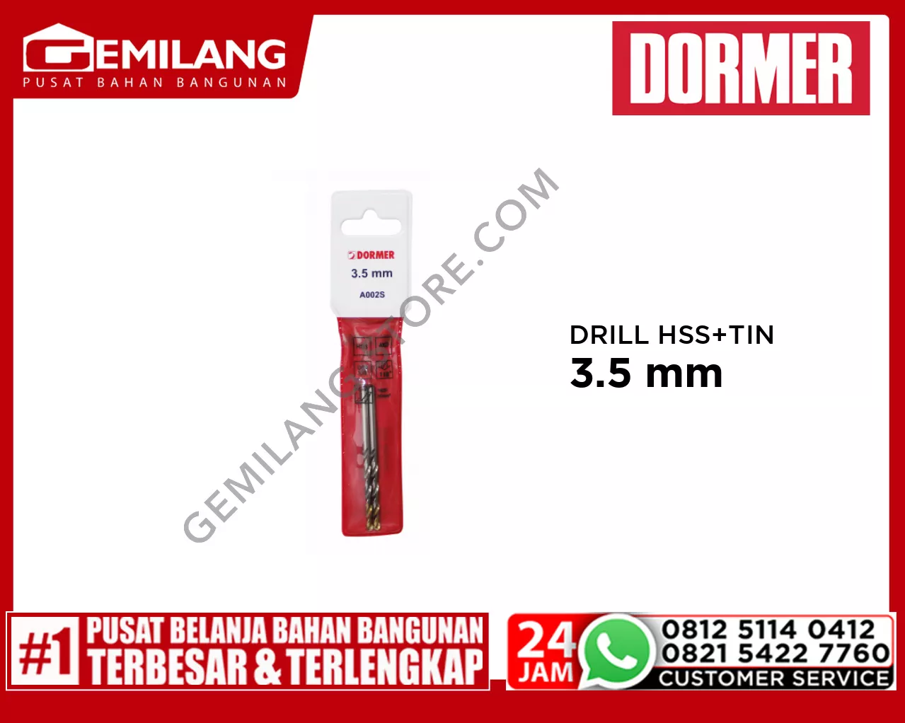 DORMER DRILL (POUCH) HSS + TIN A002S 3.5mm