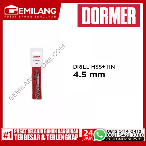 DORMER DRILL (POUCH) HSS + TIN A002S 4.5mm