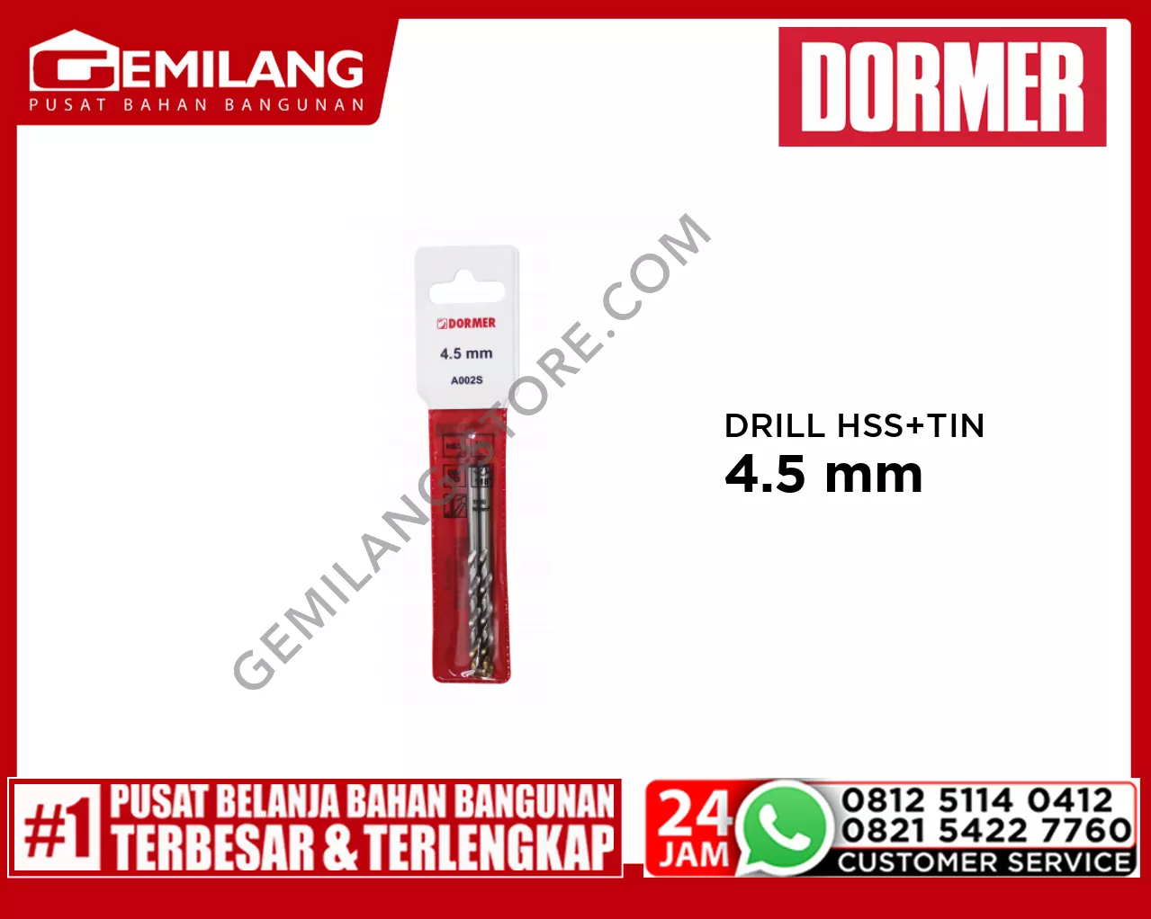 DORMER DRILL (POUCH) HSS + TIN A002S 4.5mm