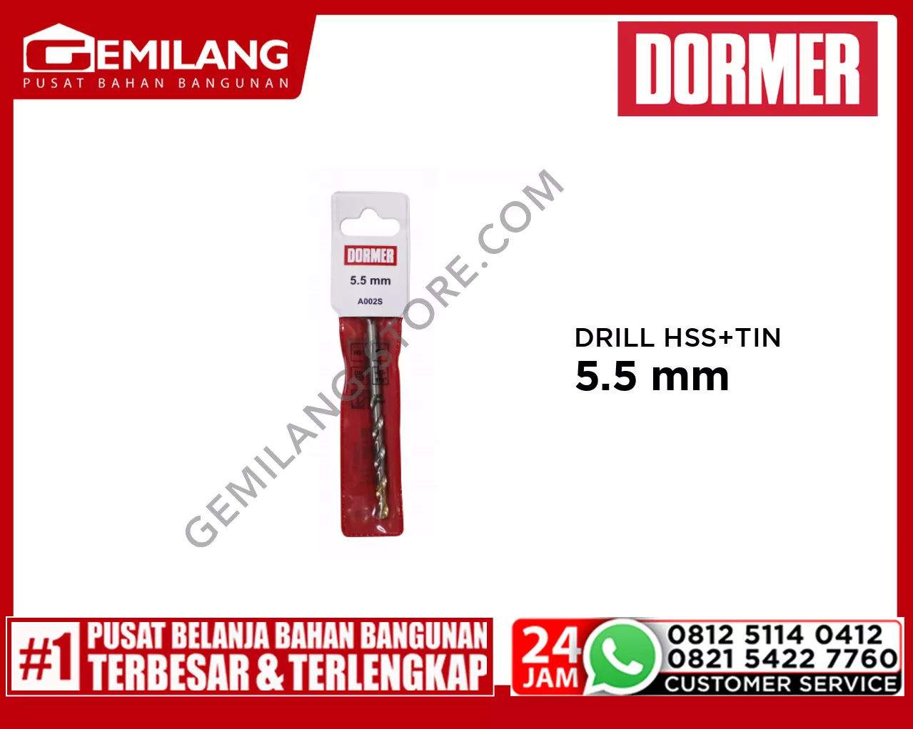 DORMER DRILL (POUCH) HSS + TIN A002S 5.5mm