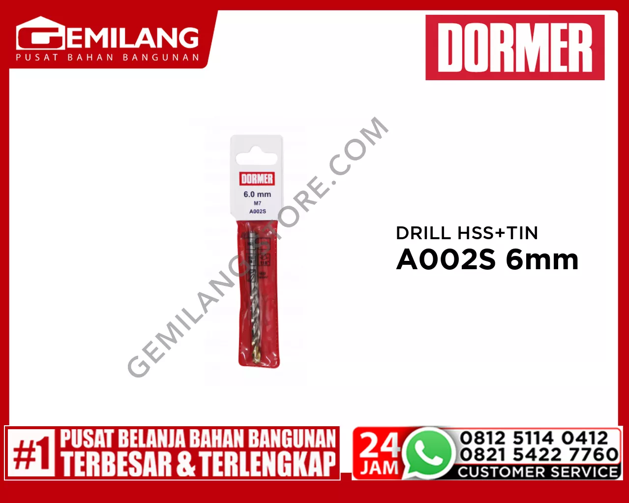 DORMER DRILL (POUCH) HSS + TIN A002S 6mm