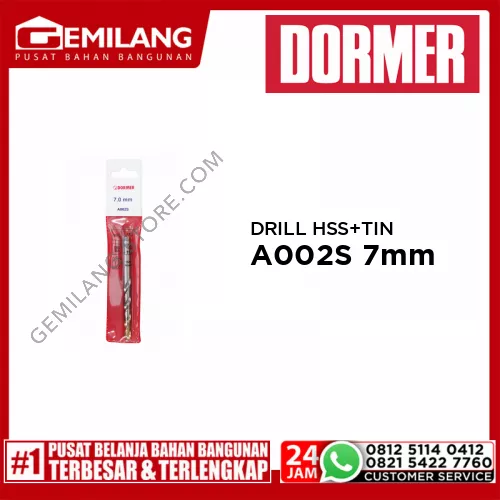DORMER DRILL (POUCH) HSS + TIN A002S 7mm