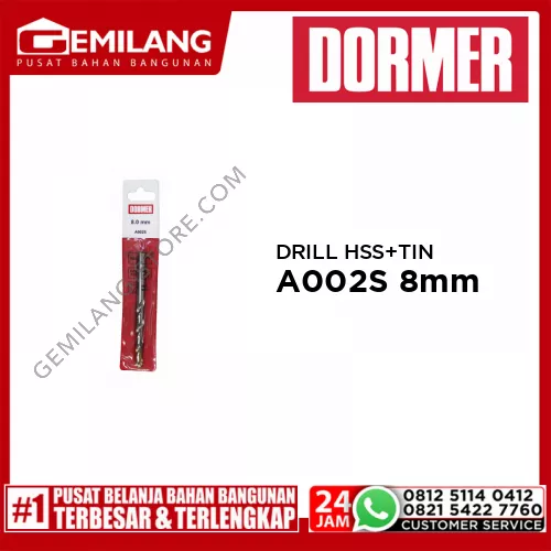 DORMER DRILL (POUCH) HSS + TIN A002S 8mm