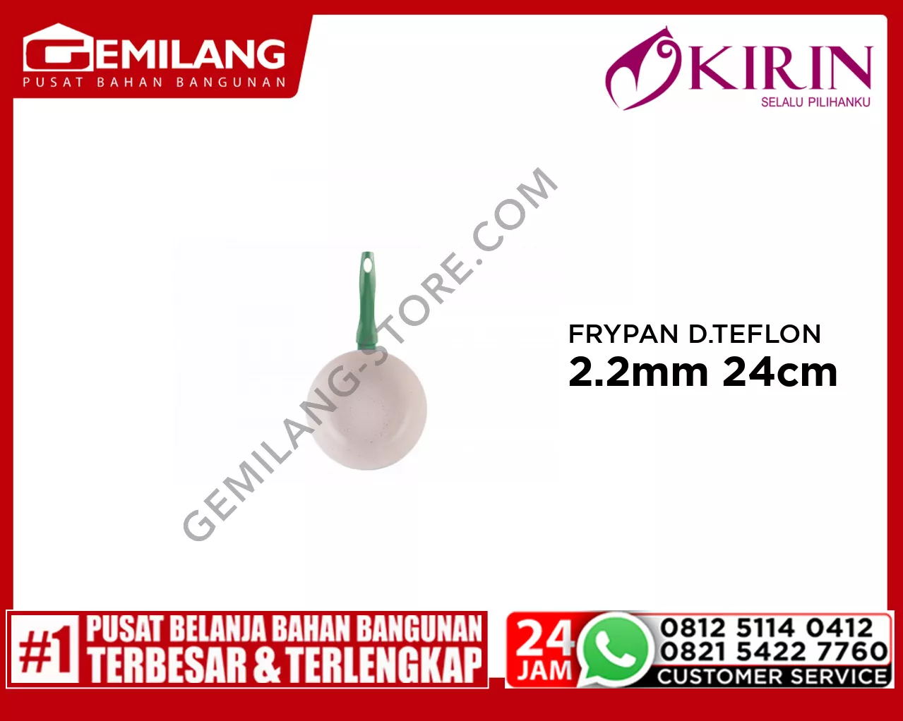 KIRIN TENUN FRYPAN DEEP TEFLON MARBLE GREEN 2.2mm 24cm