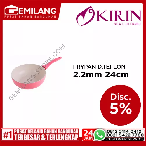 KIRIN TENUN FRYPAN DEEP TEFLON MARBLE PINK 2.2mm 24cm