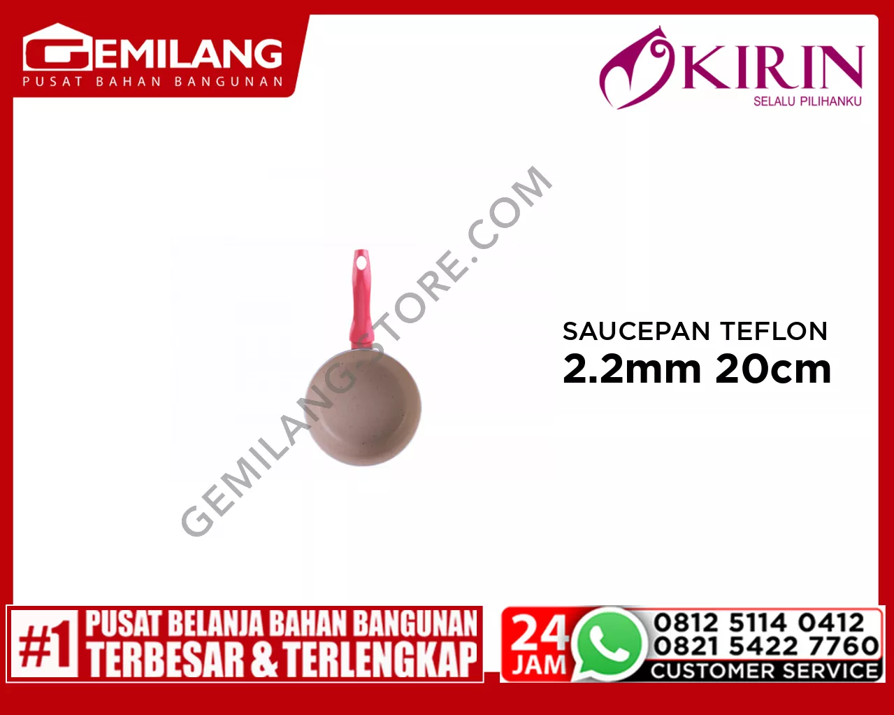 KIRIN TENUN SAUCEPAN TEFLON MARBLE PINK 2.2mm 20cm