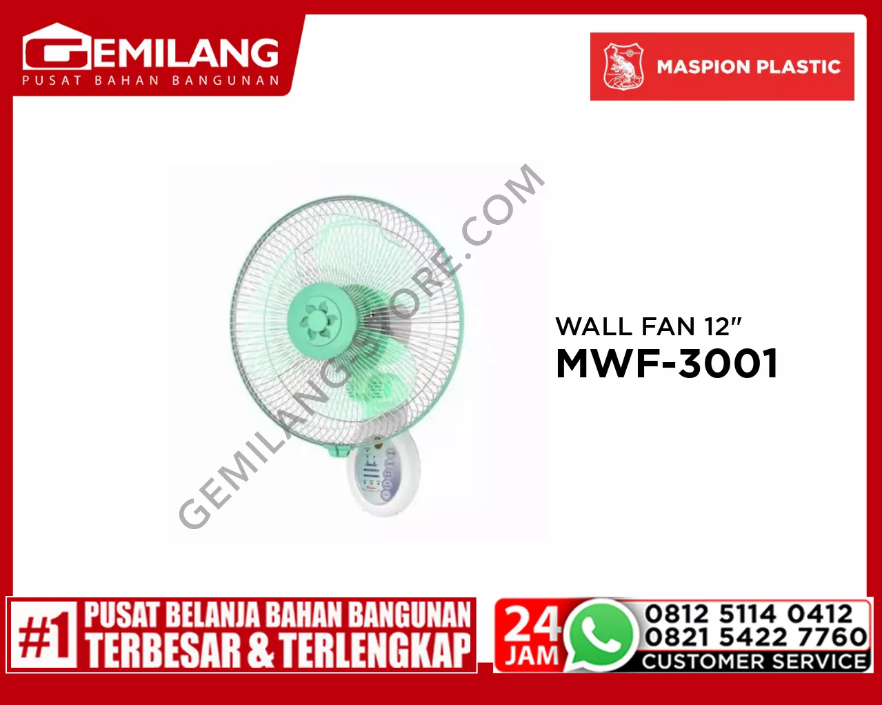 MASPION WALL FAN MWF-3001 RC 220v MP 12inch