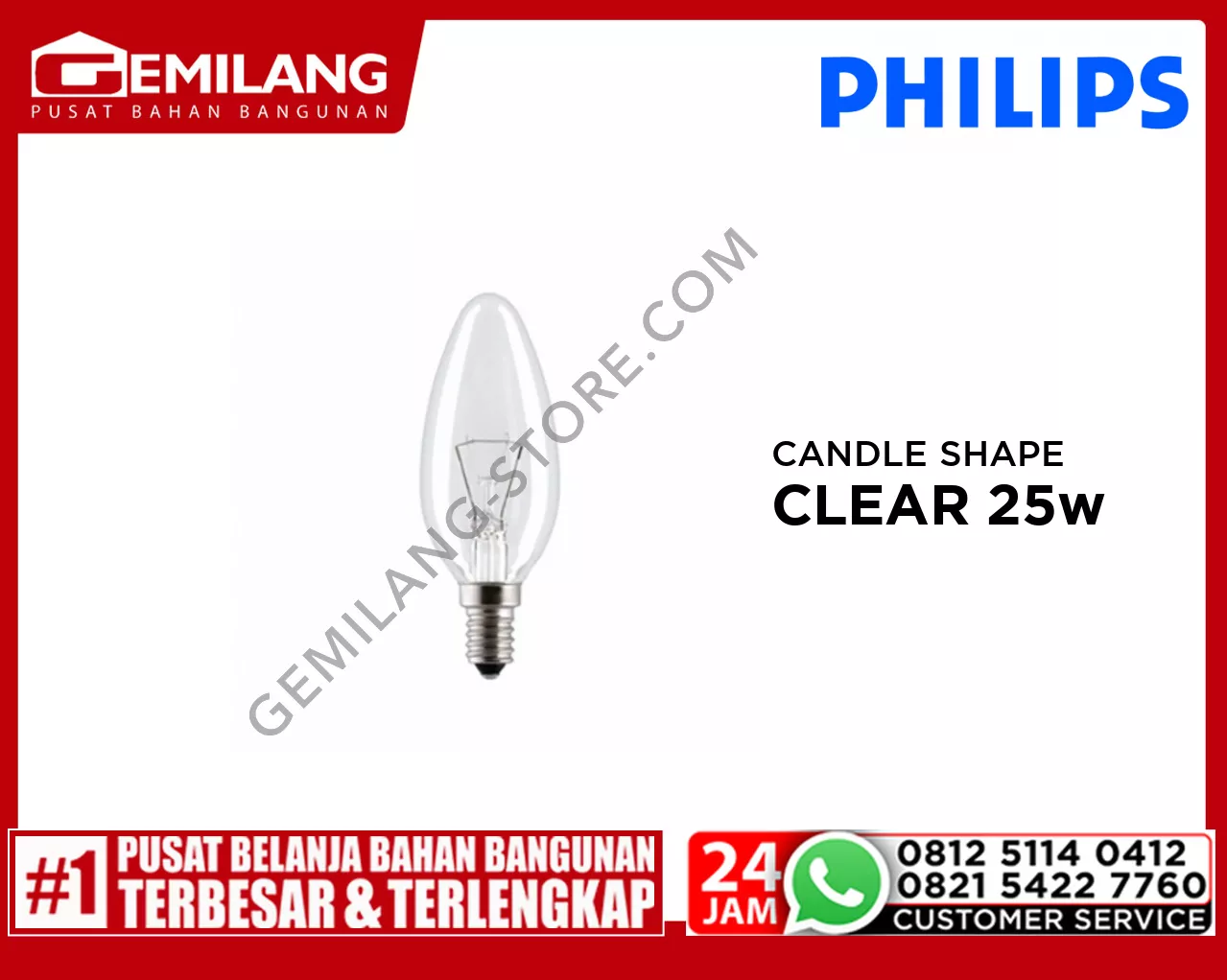 PHILIPS CANDLE SHAPE CLEAR 25w