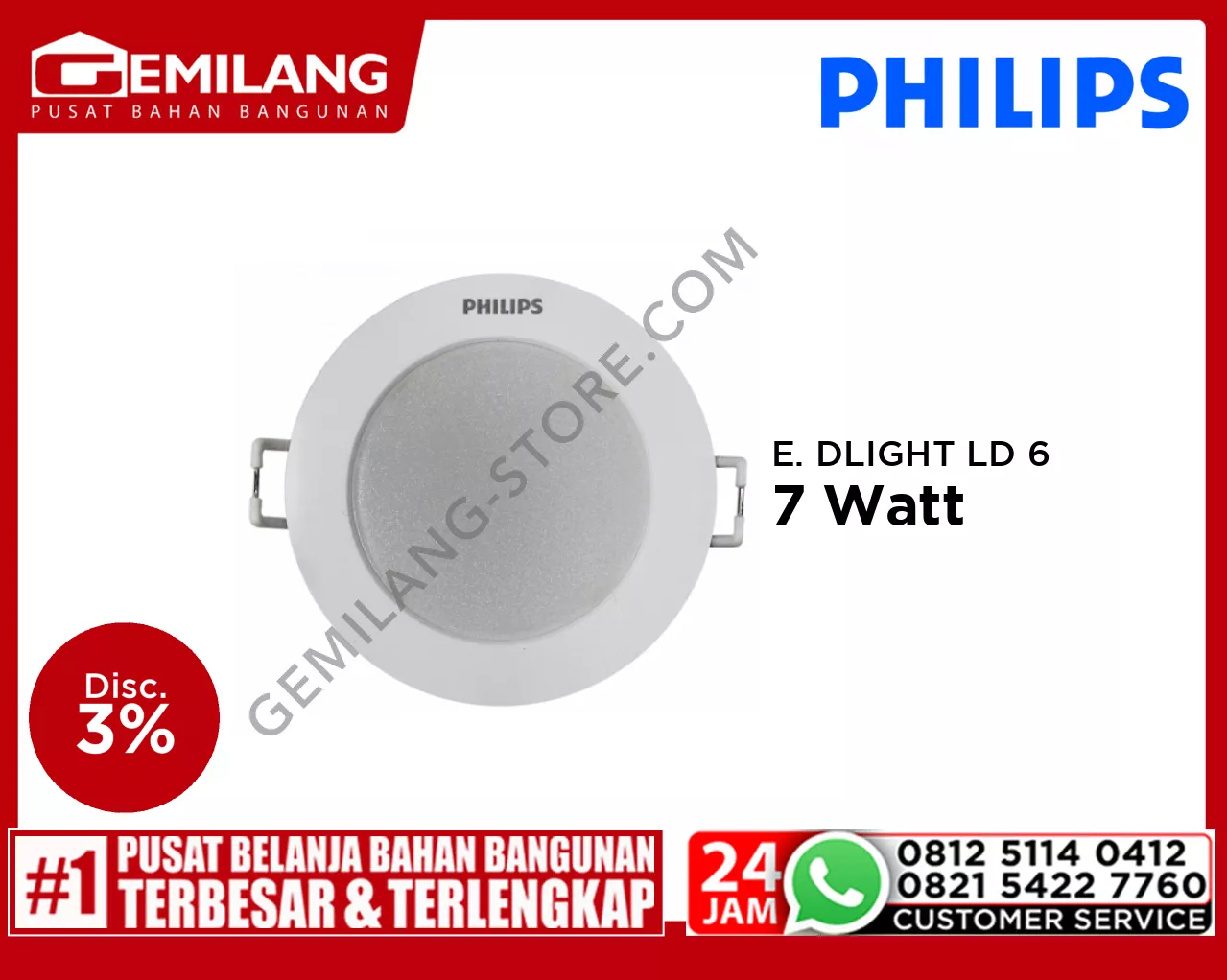 PHILIPS ERIDANI DOWNLIGHT 1908 LED 6 D100 865 WH 7w