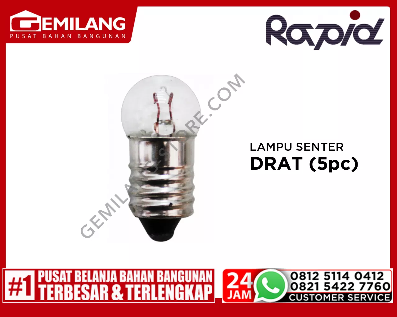 LAMPU SENTER DRAT RAPID 7.2V/10A (5pc)