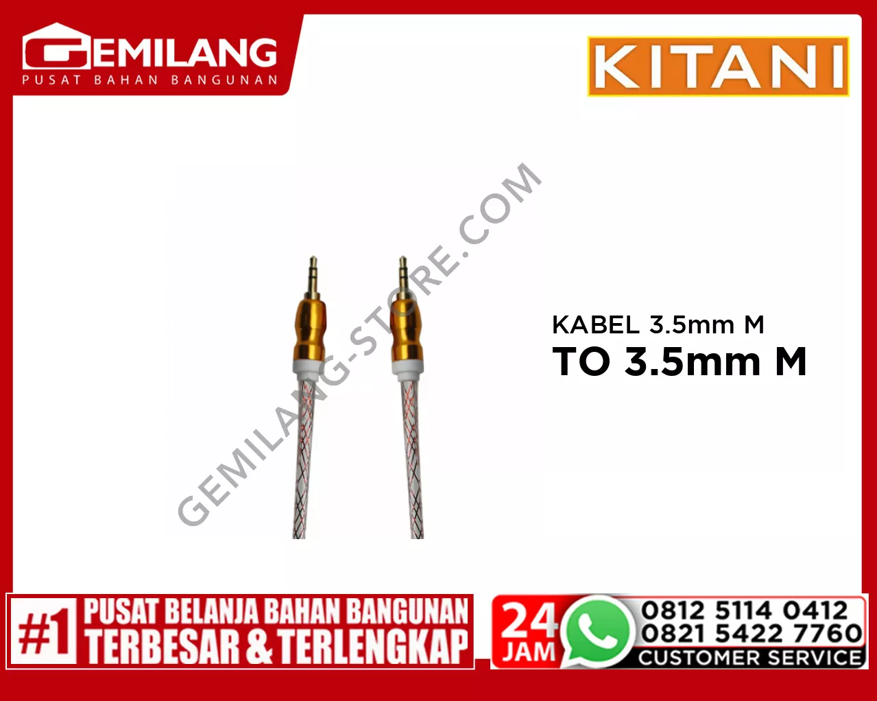 KITANI KABEL 3.5mm MALE STEREO TO 3.5mm MALE STRREO GOLD BESAR