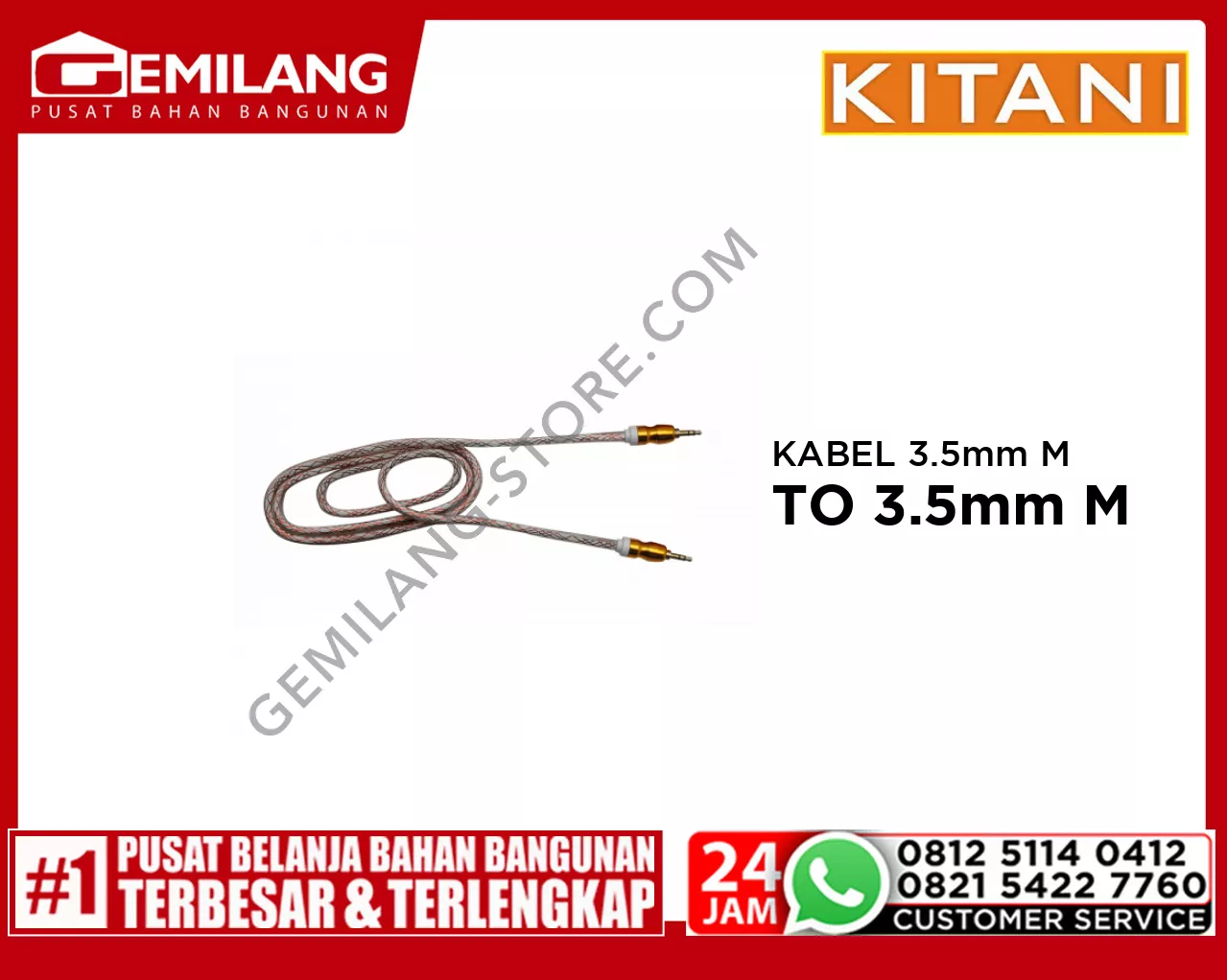 KITANI KABEL 3.5mm MALE STEREO TO 3.5mm MALE STRREO GOLD BESAR