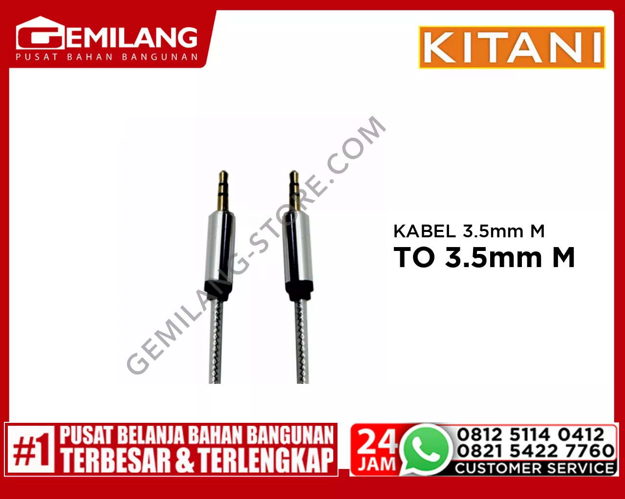 KITANI KABEL 3.5mm MALE STEREO TO 3.5mm MALE STRREO GOLD KECIL
