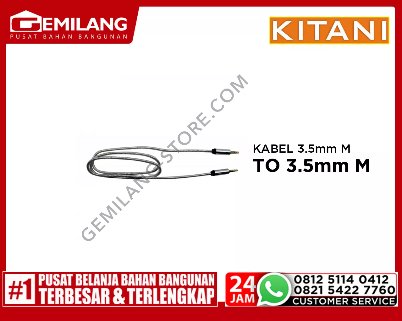 KITANI KABEL 3.5mm MALE STEREO TO 3.5mm MALE STRREO GOLD KECIL