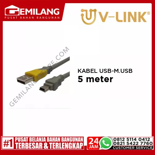 V-LINK KABEL USB TO MINI USB 5 PIN GREY 1.5mtr