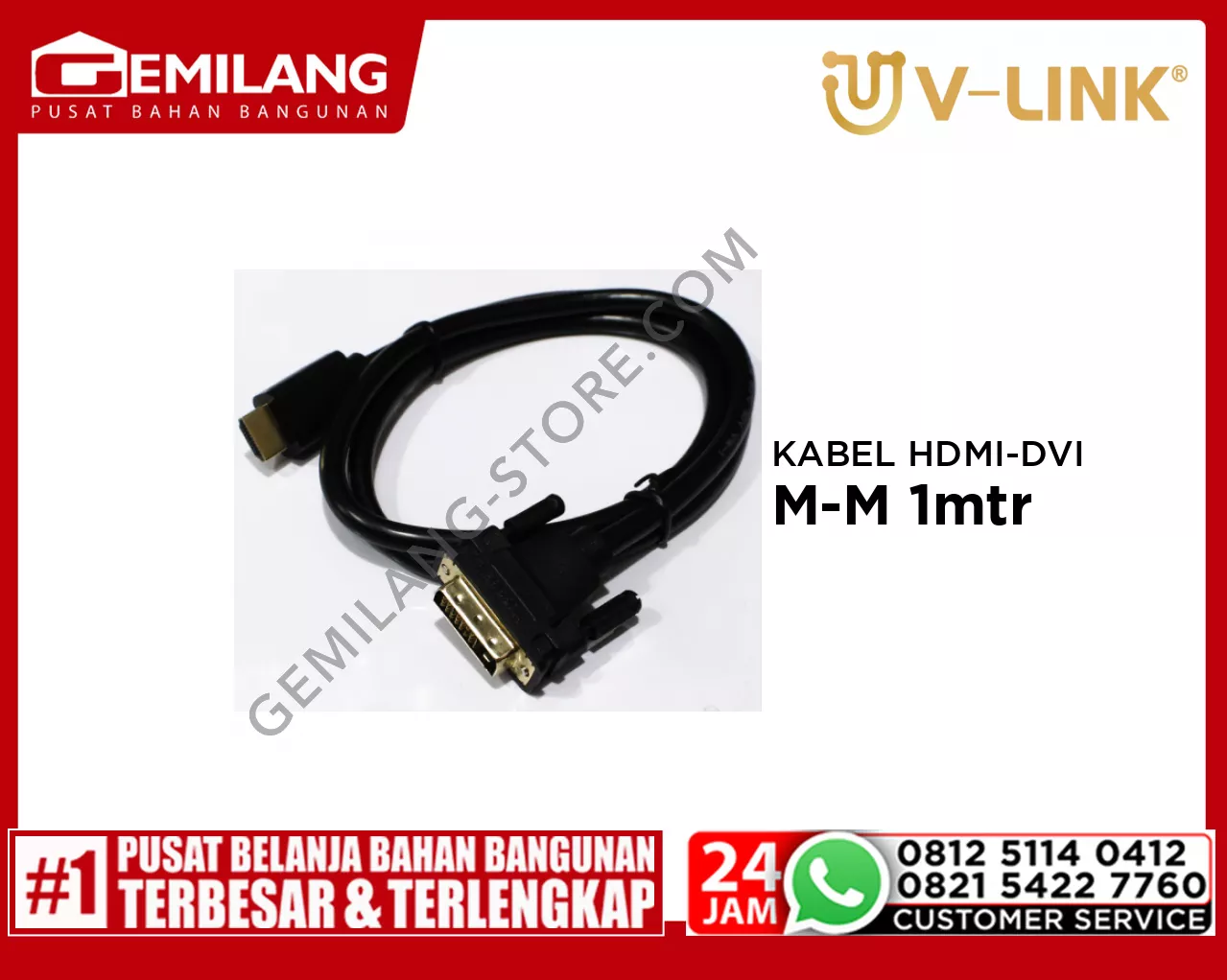 V-LINK KABEL HDMI TO DVI 24 + 1 MALE TO MALE HITAM VEGGIEG 1mtr