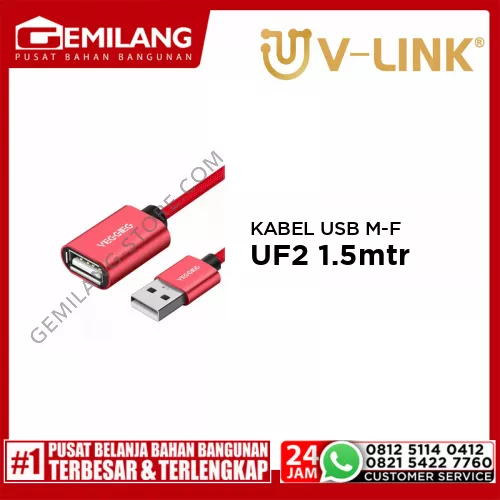 V-LINK KABEL USB MALE TO FEMALE VEGGIEG UF2 1.5mtr
