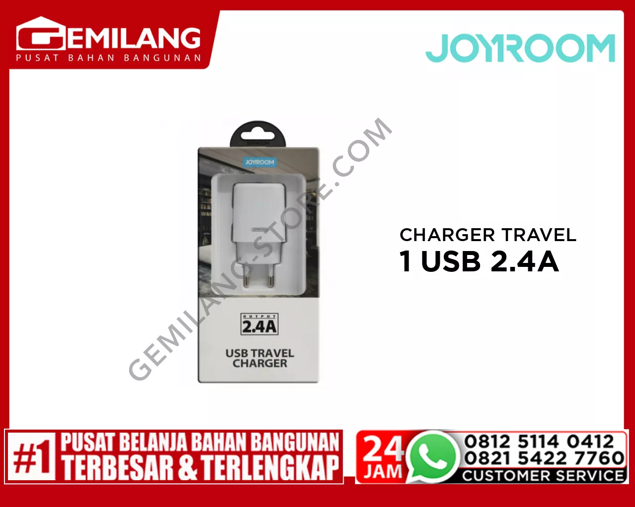 JOYROOM CHARGER TRAVEL 1 USB 2.4A L-M126