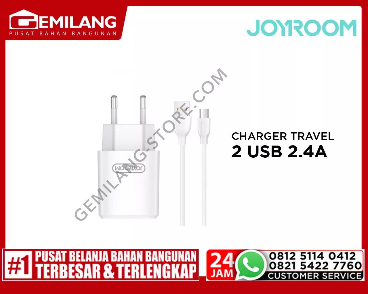 JOYROOM CHARGER TRAVEL 2 USB 2.4A L-M226 + KABEL MICRO