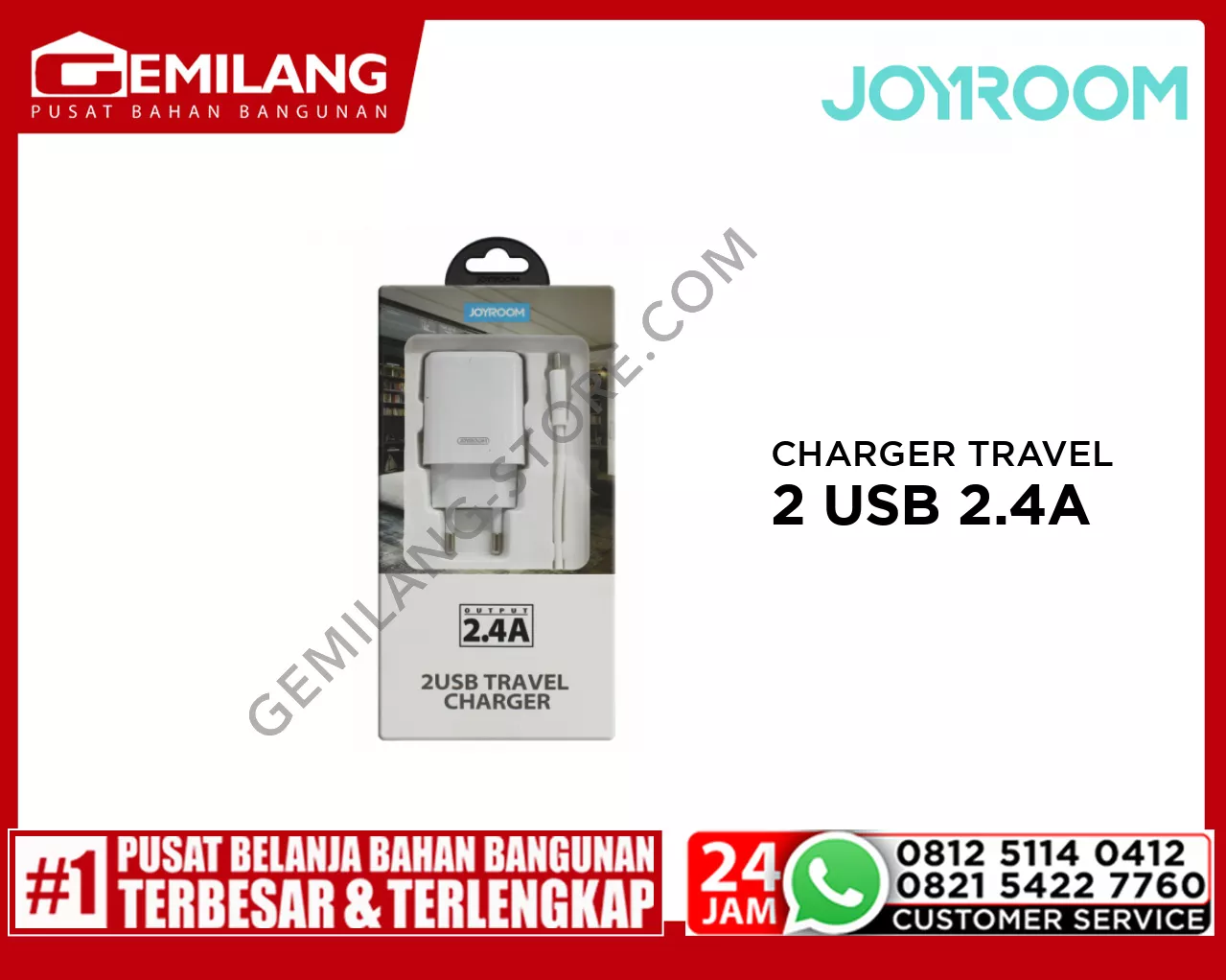JOYROOM CHARGER TRAVEL 2 USB 2.4A L-M226 + KABEL TYPE C