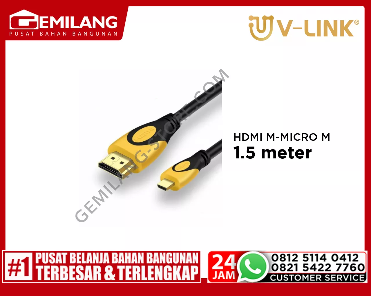 V-LINK KABEL HDMI MALE TO MICRO HDMI MALE BLACK VEGGIEG 1.5mtr