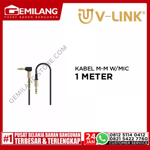 V-LINK KABEL MALE TO MALE HITAM SPRING WITH MIC VEGGIEG 1mtr