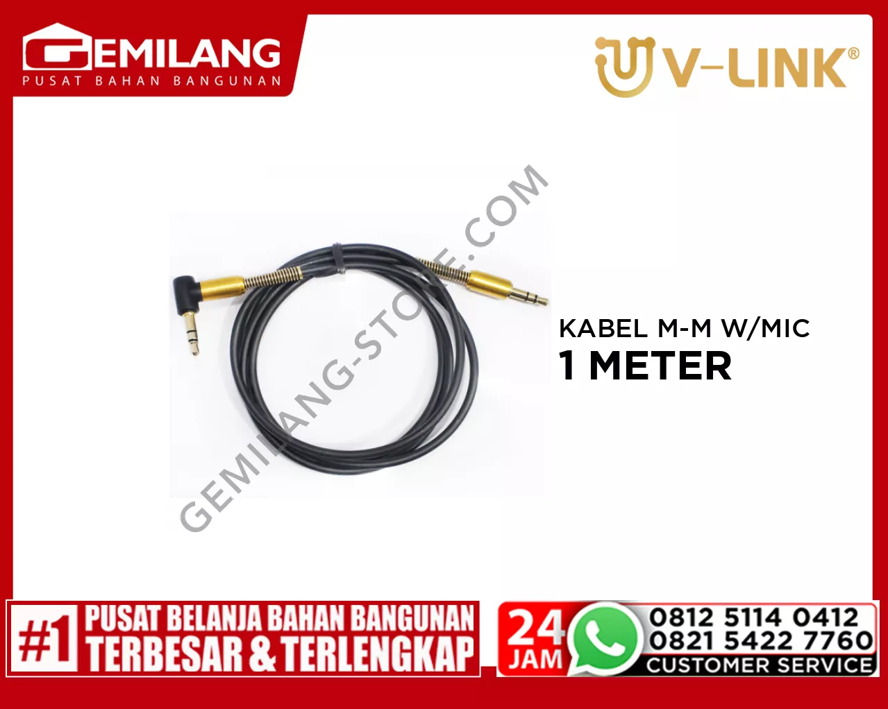 V-LINK KABEL MALE TO MALE HITAM SPRING WITH MIC VEGGIEG 1mtr