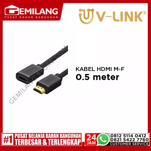 V-LINK KABEL HDMI MALE TO FEMALE HITAM VEGGIEG HF 0.5mtr