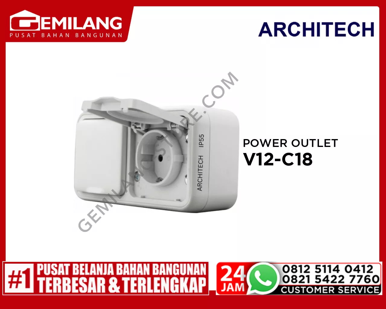 ARCHITECH POWER OUTLET PASIFIC V12-C18 16A GREY