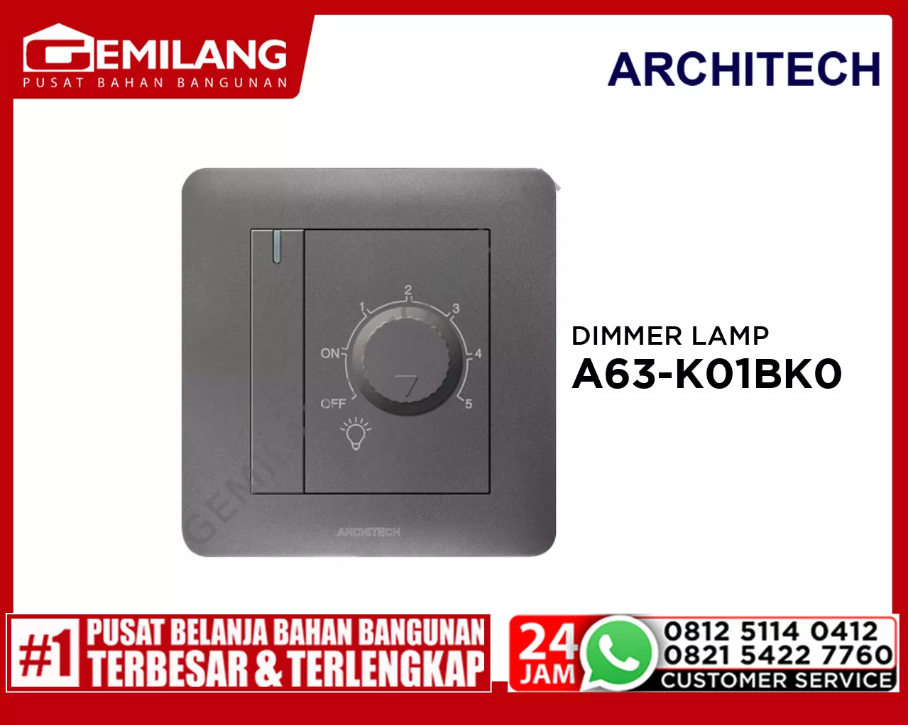 ARCHITECH SAKLAR DIMMER INFINITY GY 300w A63-K01BK09