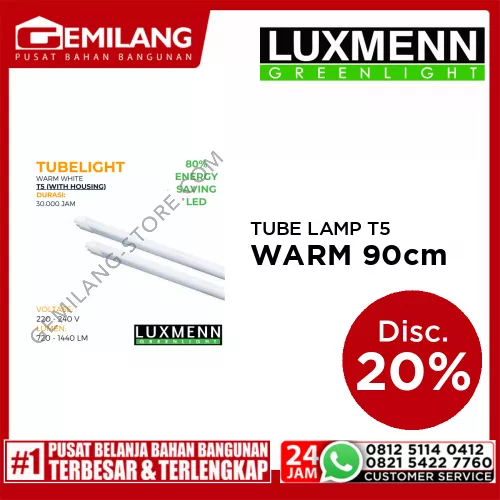 LUXMENN TUBE LAMP LUX T5 WARM WHITE 90cm