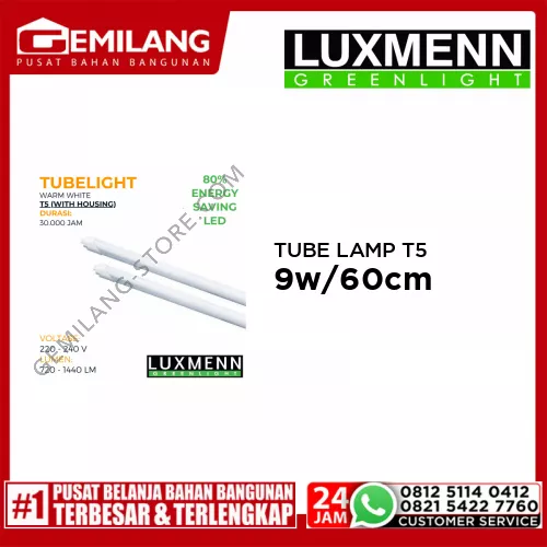 LUXMENN TUBE LAMP LUX T5 WARM WHITE 9w/60cm