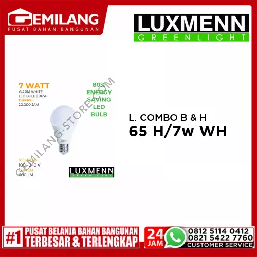 LUXMENN LAMPU COMBO BOHLAM & HOUSING B 65 H/7w WHITE + 4107
