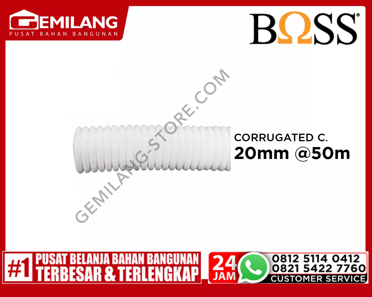 BOSS PVC CORRUGATED CONDUIT WHITE 20mm B9020 CM WE @50mtr