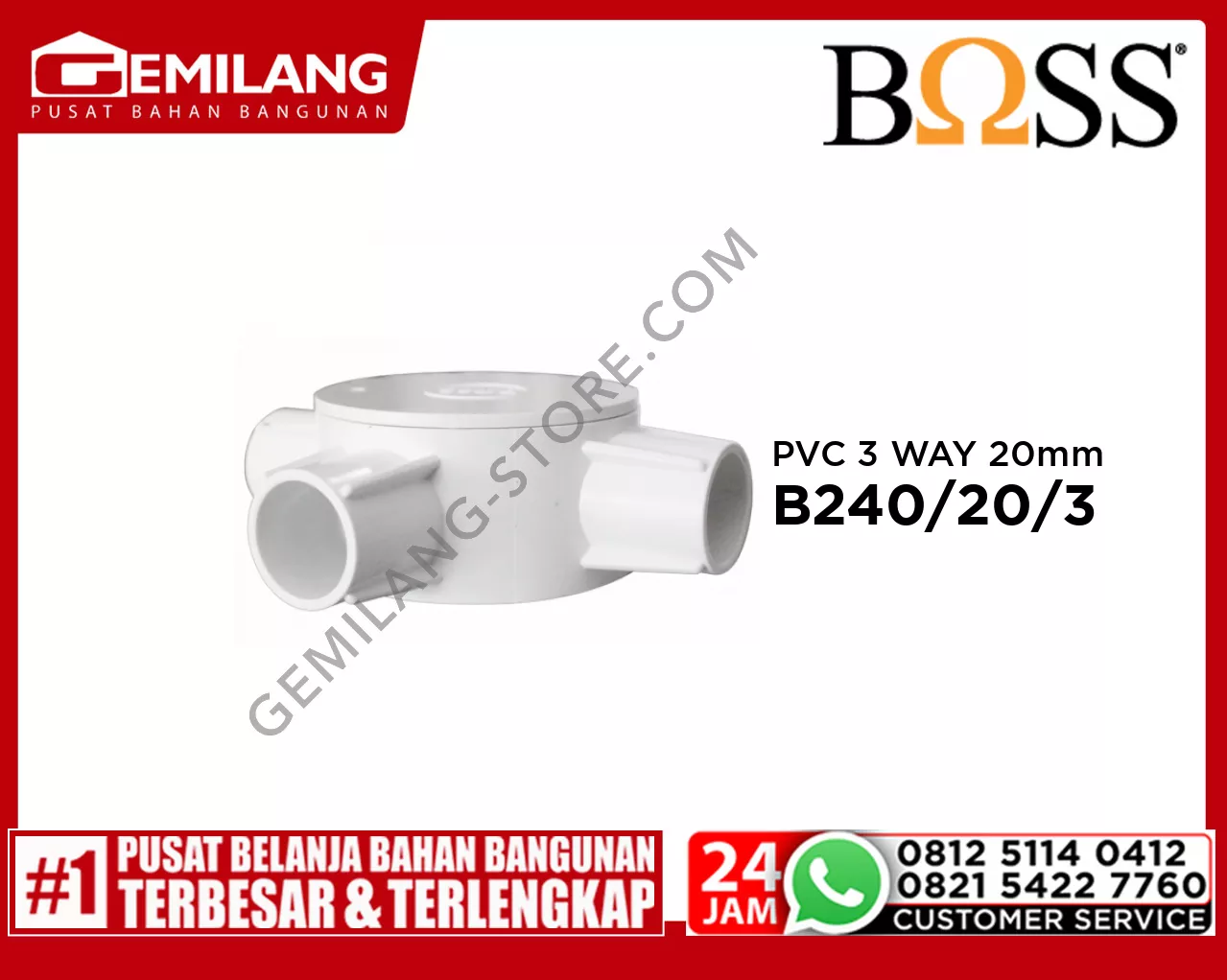 BOSS PVC 3 WAY WHITE 20mm B240/20/3 WE