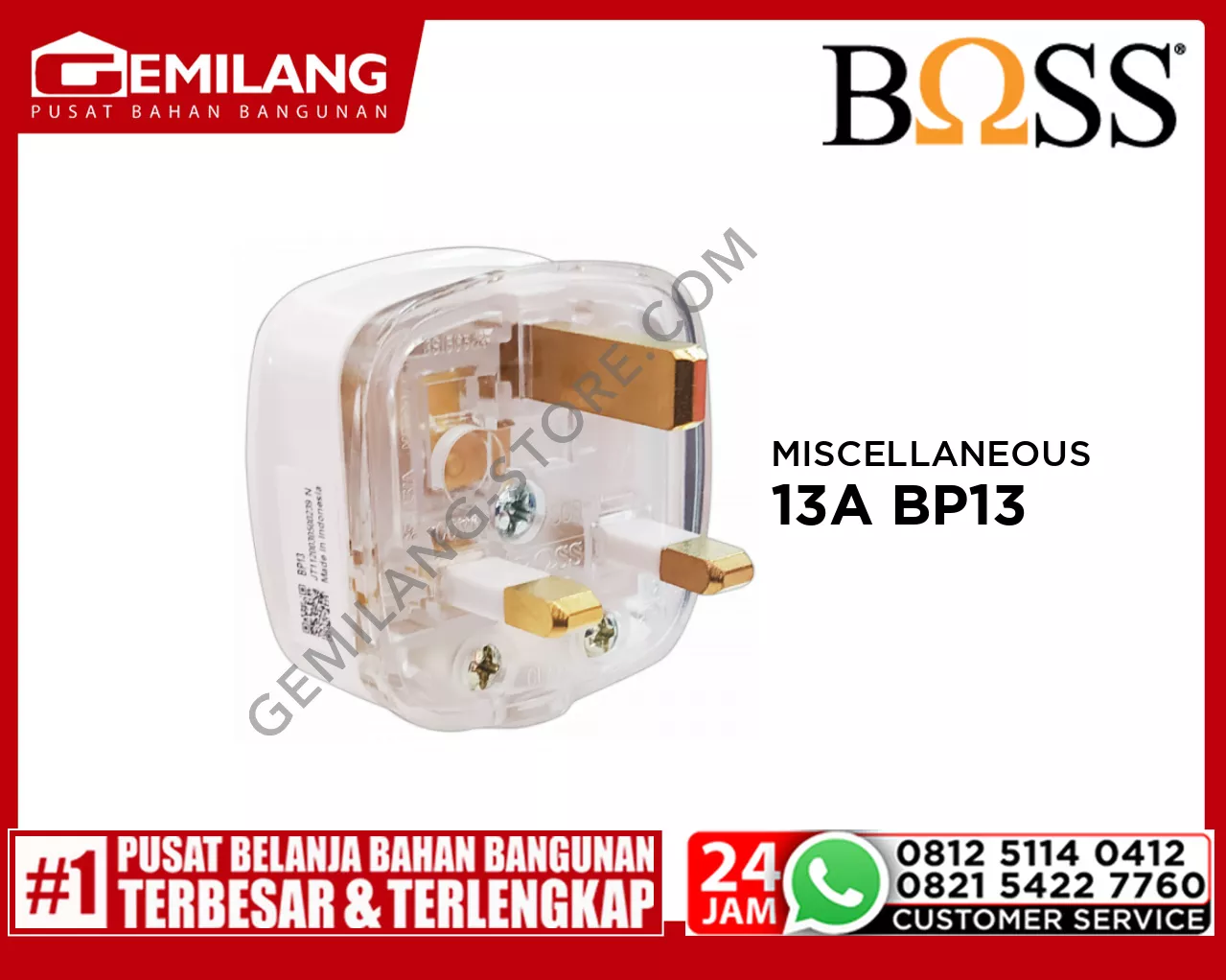 BOSS MISCELLANEOUS PLUG 3 PINS TOP W/FUSED 13A BP13