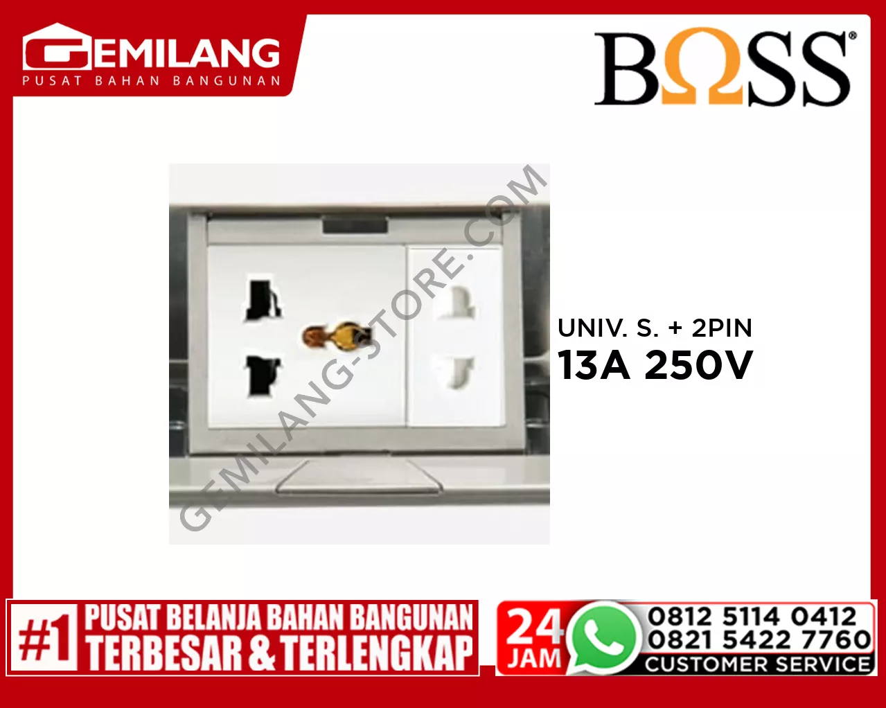 BOSS UNIVERSAL SOCKET + 2 PIN SOCKET OUTLET 13A 250V BF0426/10IS-US