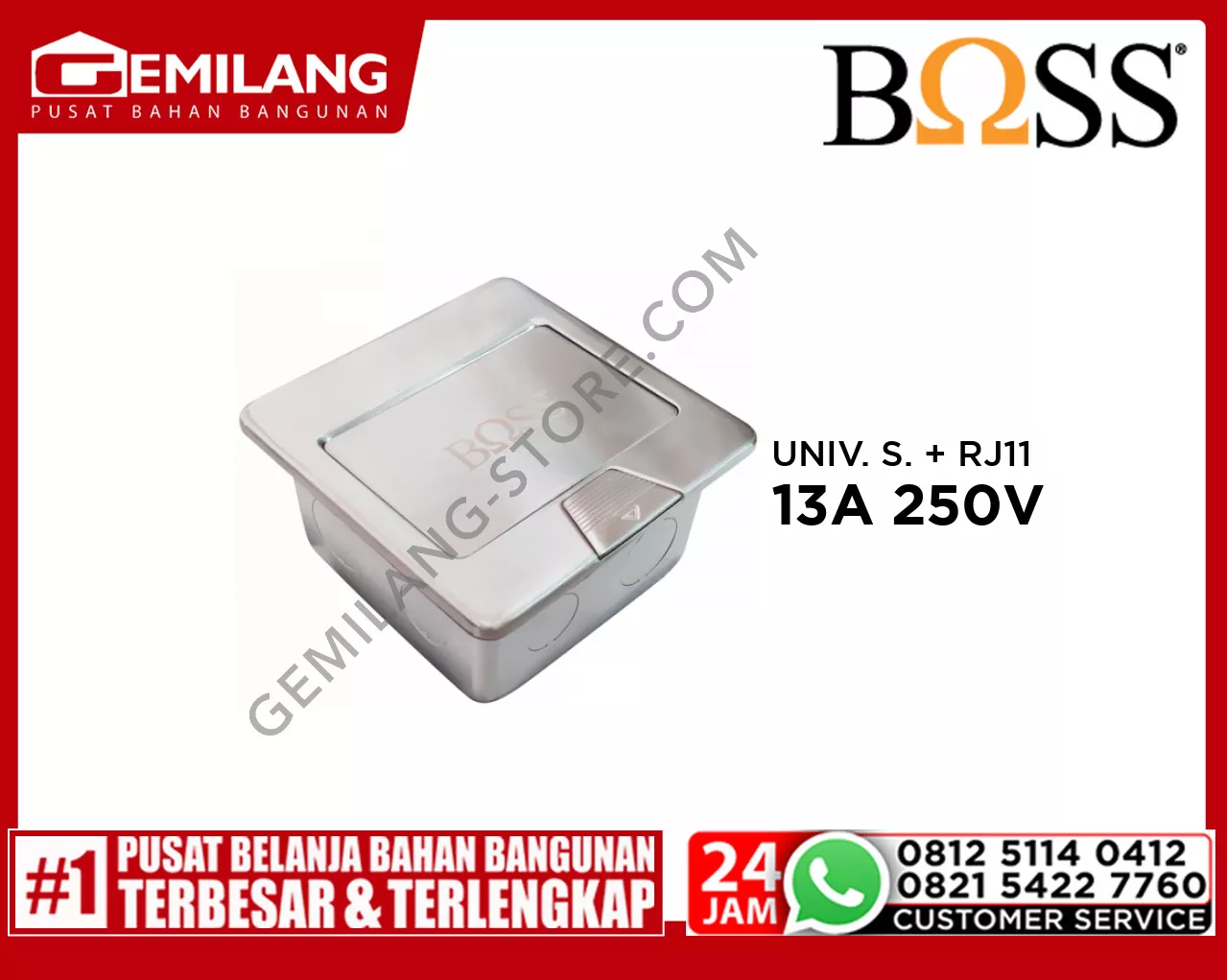 BOSS UNIVERSAL SOCKET + RJ11 CAT3 4 CONTACT TLPN OUTLET 13A 250V BF0426/10IS-RJ