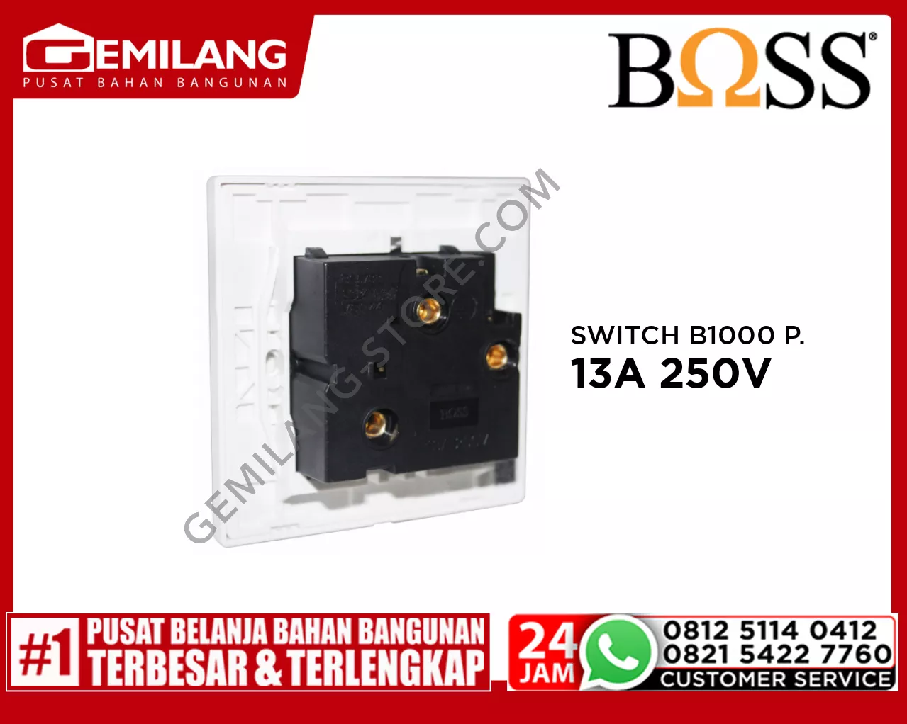 BOSS SWITCH B1000 PURO UNI.SOCKET OUTLET W/NEON & SAFETY 13A 250V B10113LSN
