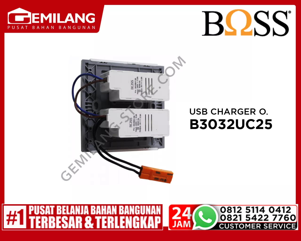 BOSS USB CHARGER OUTLET B3000 LUMIO 2 GANG 5v 2.5A W/SCREW TERMINALS B3032UC25 GS