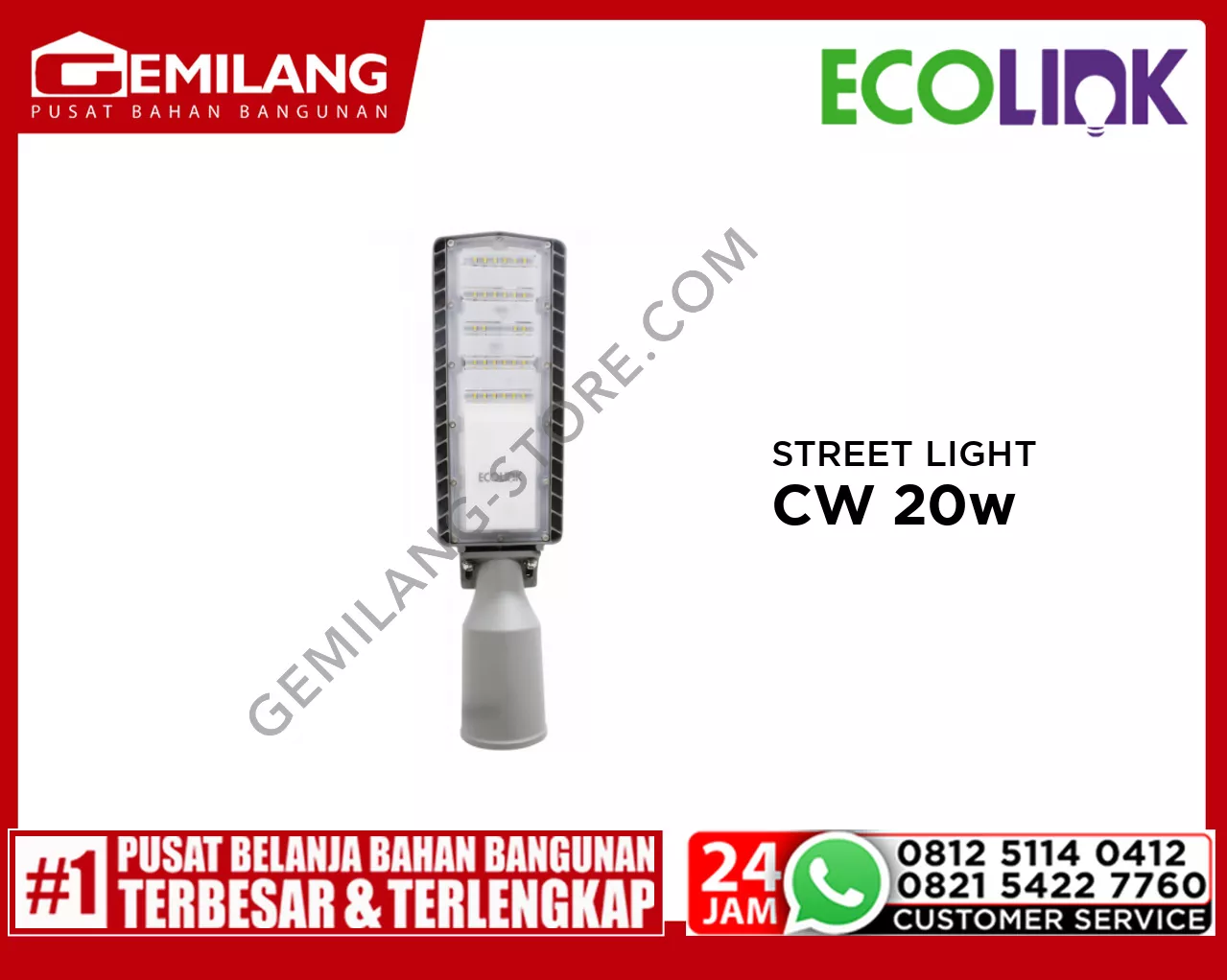 ECOLINK STREET LIGHT SL007 LED18 220-240V CW 20w