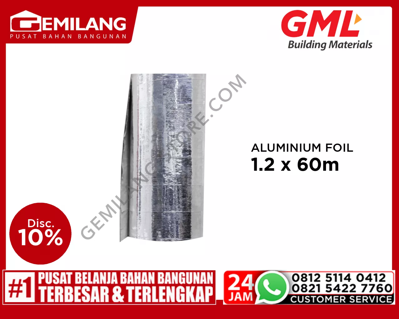 GML ALUMINIUM FOIL ENGKEL 1.2 x 60m /ROLL