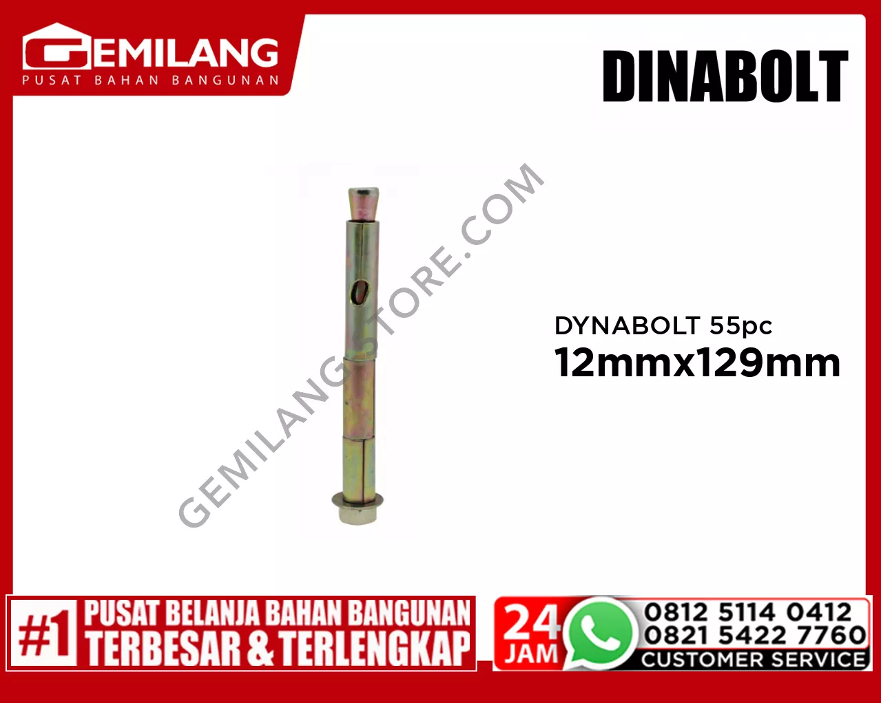DYNABOLT 12mm x 129mm (55pc)/KOTAK