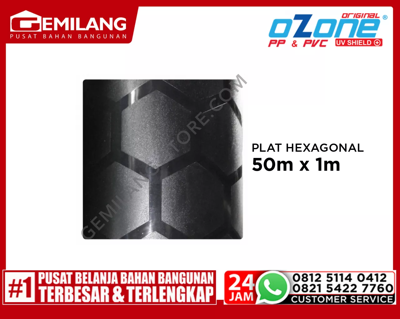 OZONE PLAT HEXAGONAL HITAM SOLID 50m x 1m x 0.8mm