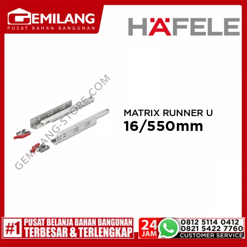 HAFELE MATRIX RUNNER UM A30 S GALV + D 3D CLIP SOFT CLOSE 16/550mm (43303187)